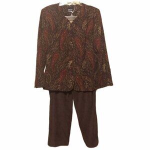 Leslie Faye Pant Suit Print Jacket Solid Pant 14P Career Office Wear